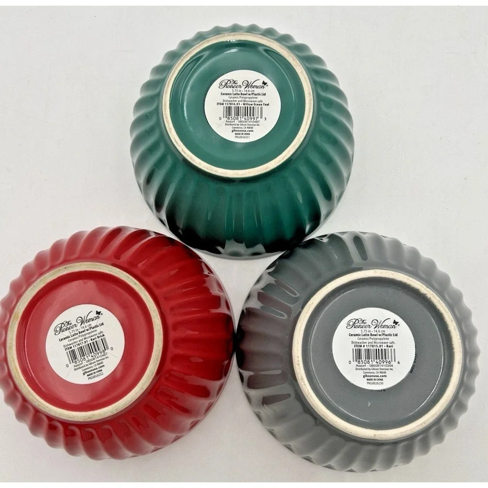 Set Of 3 Pioneer Woman Kari Collection Ceramic Latte Bowls No Lids